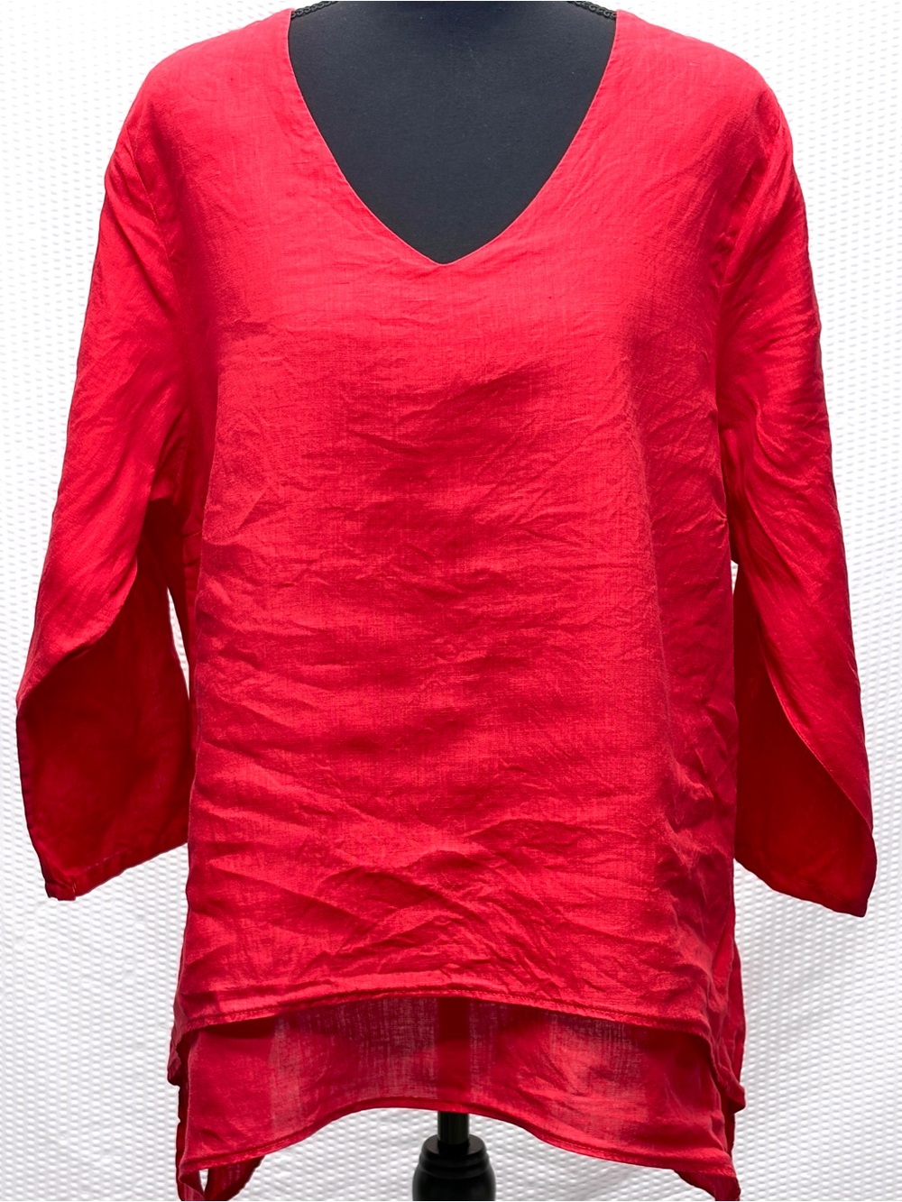La Fixsun Linen Tunic Top Red Lagenlook Double Layer Blouse Women’s Small